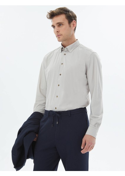 Ekru Düz Regular Fit Casual Gömlek modelleri