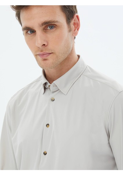 Ekru Düz Regular Fit Casual Gömlek fırsatları