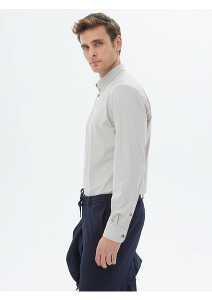 Ekru Düz Regular Fit Casual Gömlek indirimleri