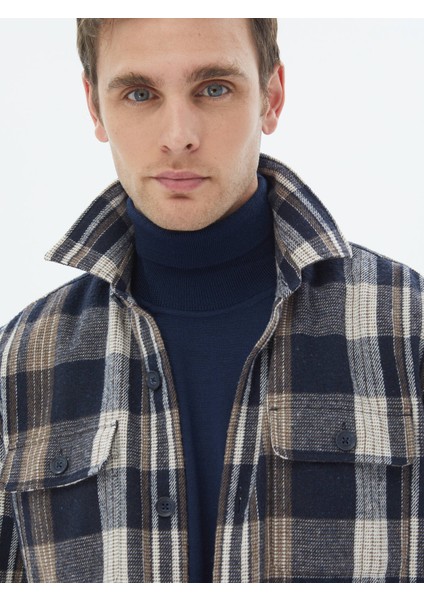 Lacivert Kareli Regular Fit Dokuma Yün Karışımlı Overshırt indirimleri