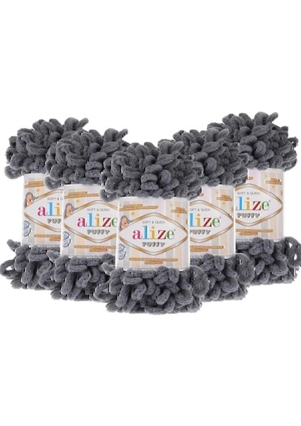 Puffy 5'li Paket (5X100GR) El Örgü Ipi ( 87 Koyu Gri)