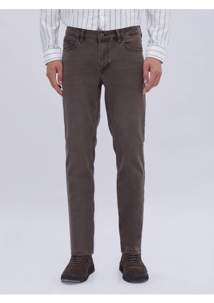 Kahverengi Düz Slim Fit Denim Pamuk Karışımlı Pantolon fiyatları