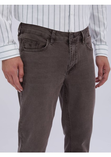 Kahverengi Düz Slim Fit Denim Pamuk Karışımlı Pantolon modelleri