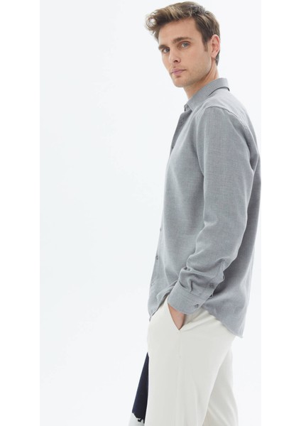 Gri Düz Regular Fit Dokuma Casual Pamuk Karışımlı Gömlek fırsatları