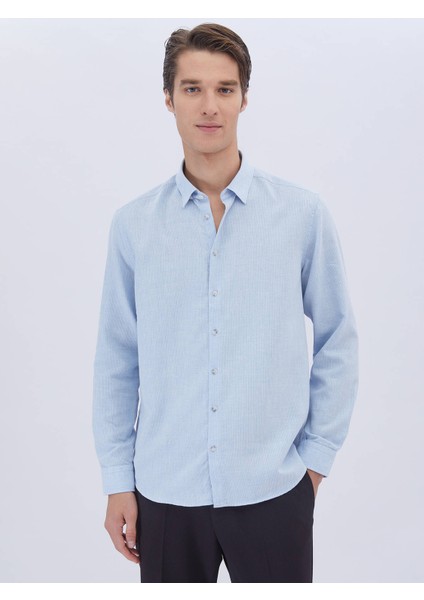 Mavi Düz Regular Fit Dokuma Casual Pamuk Karışımlı Gömlek modelleri