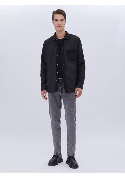Siyah Düz Regular Fit Dokuma Overshırt modelleri