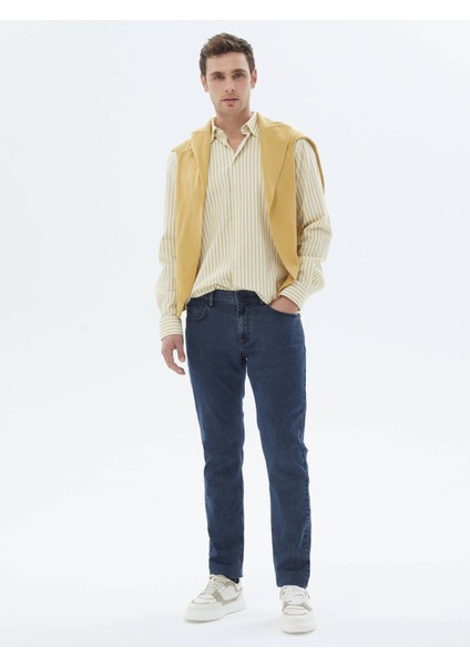 Sarı Çizgili Regular Fit Dokuma Casual %100 Pamuk Gömlek fiyatları