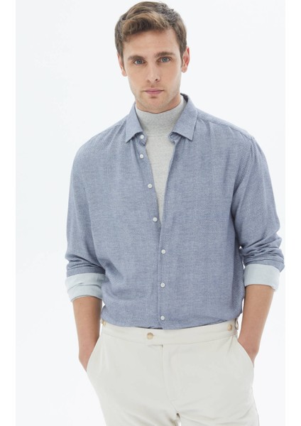 Mavi Desenli Regular Fit Dokuma Casual Gömlek