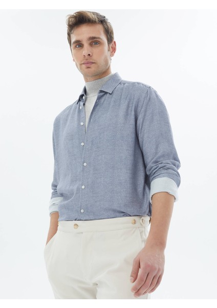Mavi Desenli Regular Fit Dokuma Casual Gömlek modelleri