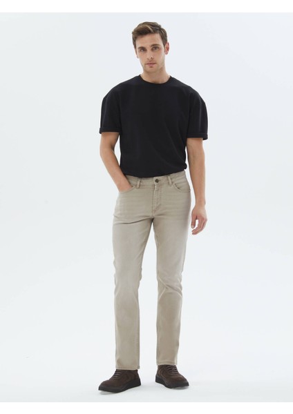 Bej Slim Fit Denim Pamuk Karışımlı Pantolon