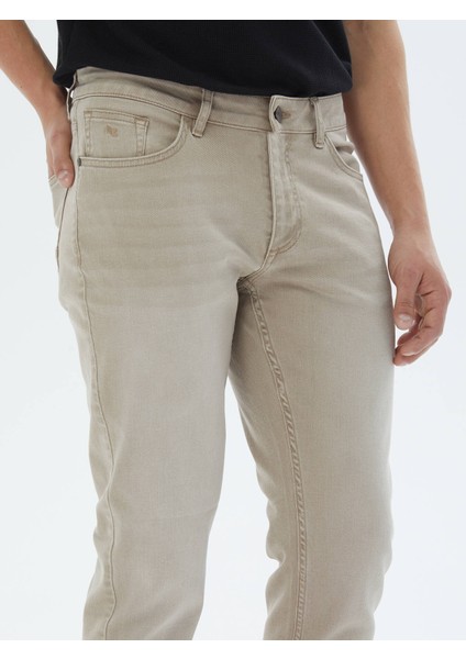 Bej Slim Fit Denim Pamuk Karışımlı Pantolon