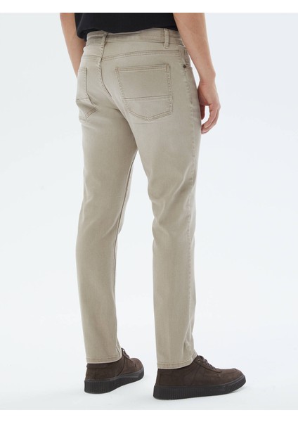 Bej Slim Fit Denim Pamuk Karışımlı Pantolon