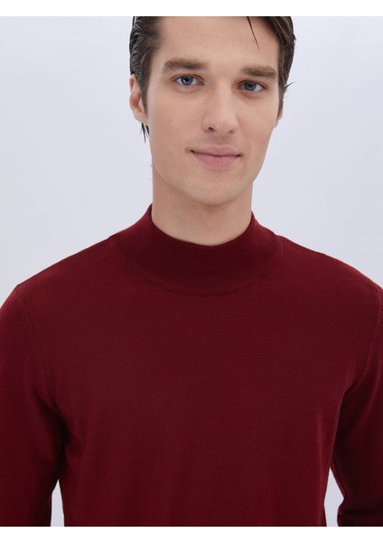 Kırmızı Yarım Balıkçı Yaka Düz Örgü Yün Karışımlı Triko modelleri