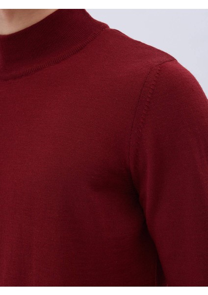 Kırmızı Yarım Balıkçı Yaka Düz Örgü Yün Karışımlı Triko fırsatları