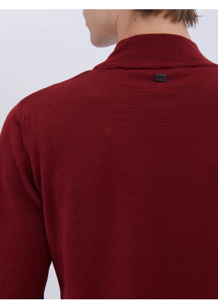 Kırmızı Yarım Balıkçı Yaka Düz Örgü Yün Karışımlı Triko indirimleri
