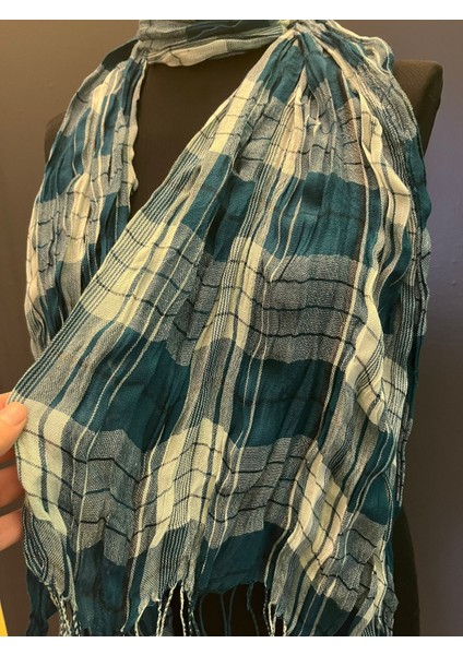 Ekose Yeşil Kareli Unisex Fular Şal 180X70 cm