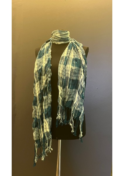 Ekose Yeşil Kareli Unisex Fular Şal 180X70 cm