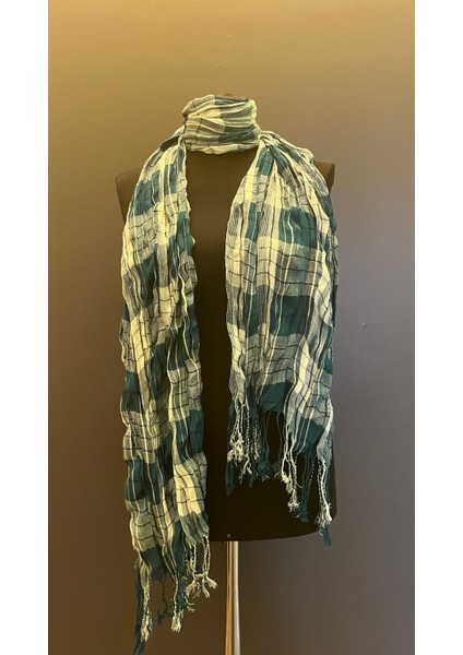 Ekose Yeşil Kareli Unisex Fular Şal 180X70 cm