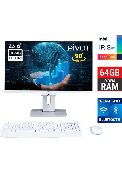 Taxpro5 I7 1265U 64GB Ddr4 Ram 1tb SSD 23.6 Inç Fhd Pivot Bt Webcam Wifi All In One Pc
