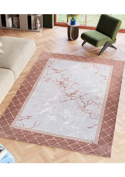 Kadife Dokulu, Lastikli, Süngerli, Kaymaz, Yıkanabilir Modern Desenlerde Halı Örtüsü - 4 M2