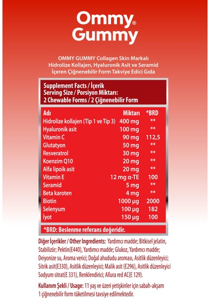 Collagen Cilt Vitamini 60 Adet ( Kolajen, Seramid, Hyaluronik Asit, Resveratrol, Q10 ) fiyatları