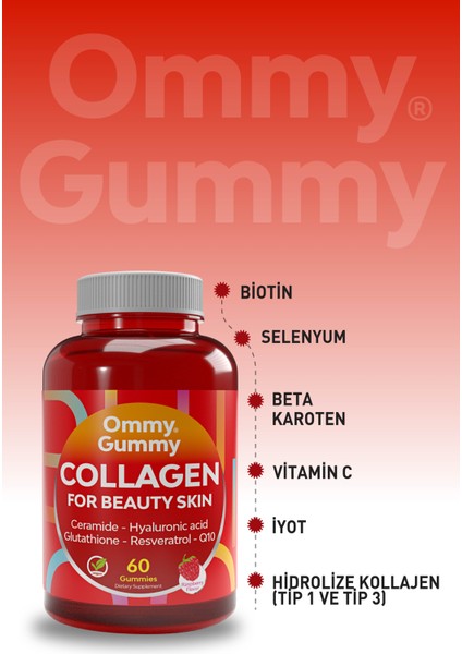 Collagen Cilt Vitamini 60 Adet ( Kolajen, Seramid, Hyaluronik Asit, Resveratrol, Q10 ) modelleri