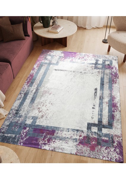 Kadife Dokulu, Lastikli, Süngerli, Kaymaz, Yıkanabilir Modern Desenlerde Halı Örtüsü - 4 M2