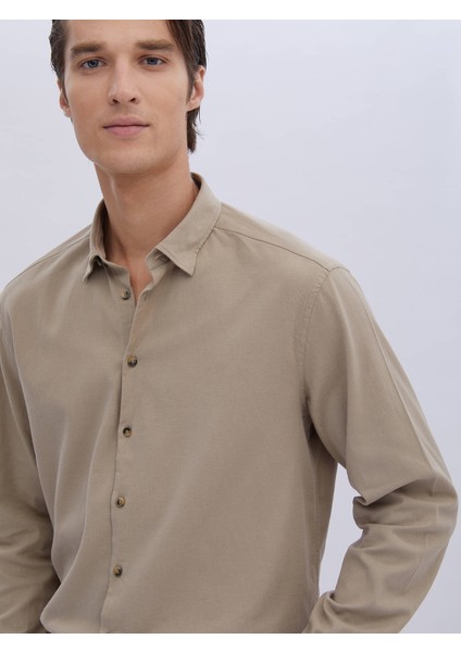 Bej Düz Regular Fit Dokuma Casual Pamuk Karışımlı Gömlek modelleri
