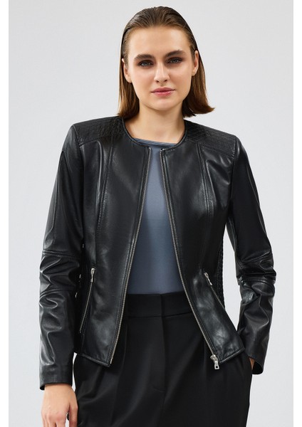 Irina Kadın Siyah Deri Ceket 24WGE52251M