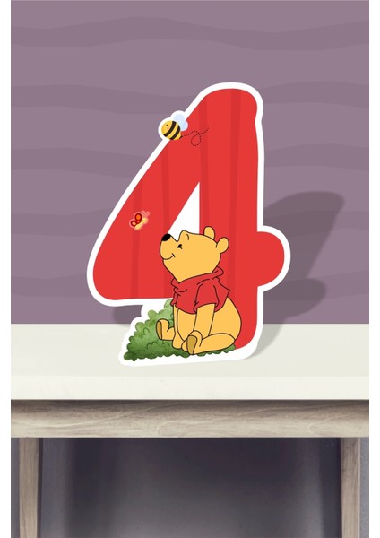 Winnie the pooh temalı ayaklı rakam pano - 4 yaş (40 cm )