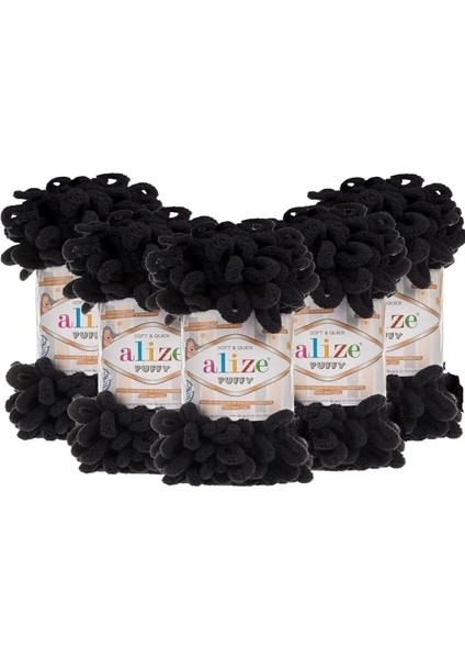Puffy 5'li Paket (5X100GR) El Örgü Ipi ( 1060 Siyah )