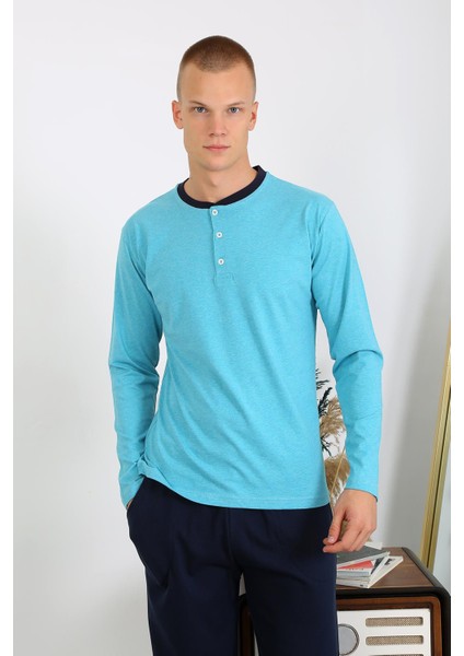 Erkek Penye Uzun Kol Pijama Takımı 6860 Turkuaz fiyatları