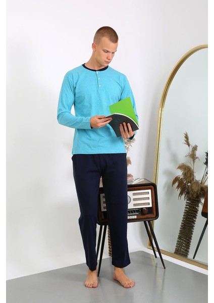 Erkek Penye Uzun Kol Pijama Takımı 6860 Turkuaz fırsatları