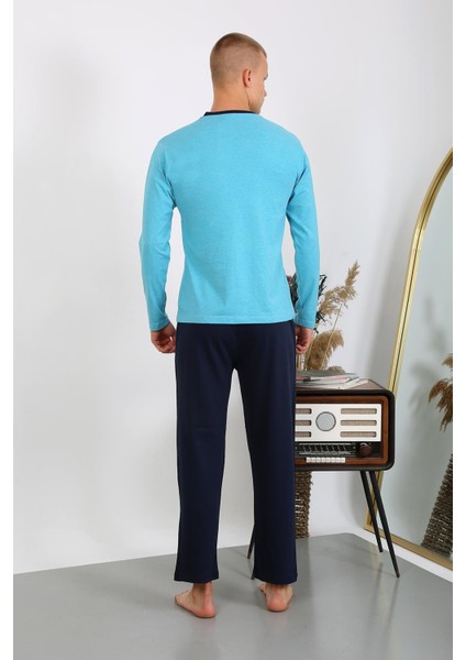 Erkek Penye Uzun Kol Pijama Takımı 6860 Turkuaz indirimleri
