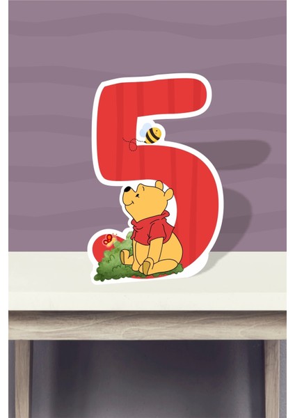 Winnie the pooh temalı ayaklı rakam pano - 5 yaş (40 cm )