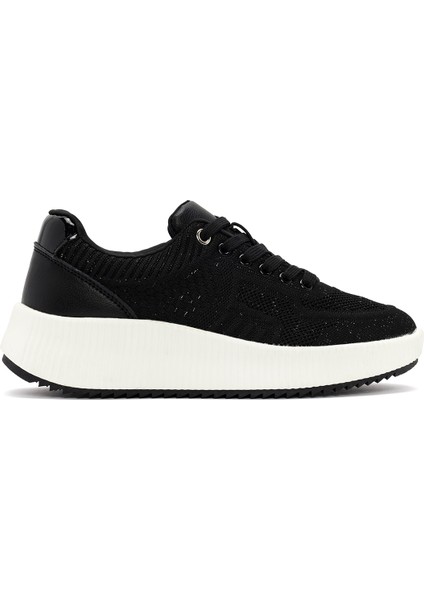 Zero Kadın Siyah Bağcıklı Kalın Tabanlı Kumaş Sneaker 24WFD43066F