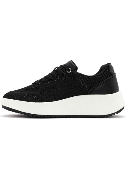 Zero Kadın Siyah Bağcıklı Kalın Tabanlı Kumaş Sneaker 24WFD43066F