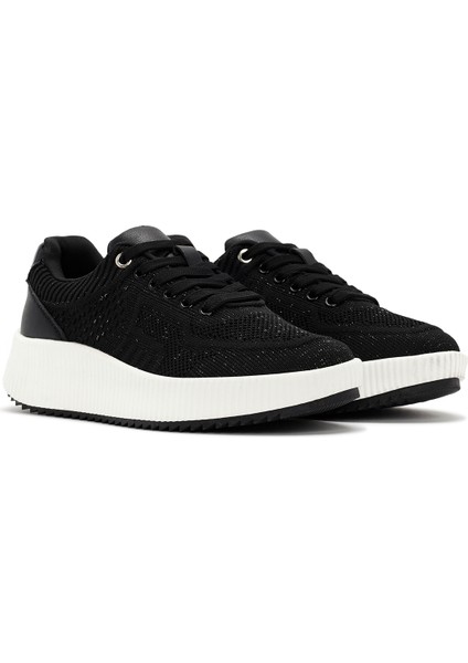 Zero Kadın Siyah Bağcıklı Kalın Tabanlı Kumaş Sneaker 24WFD43066F