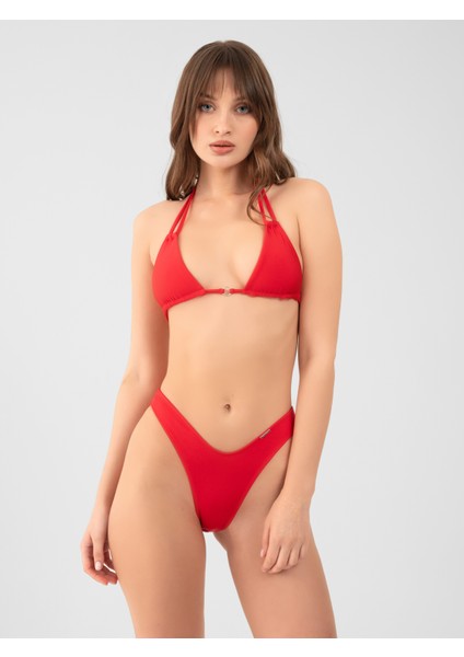 Kırmızı Minimal Üçgen Bikini Üstü