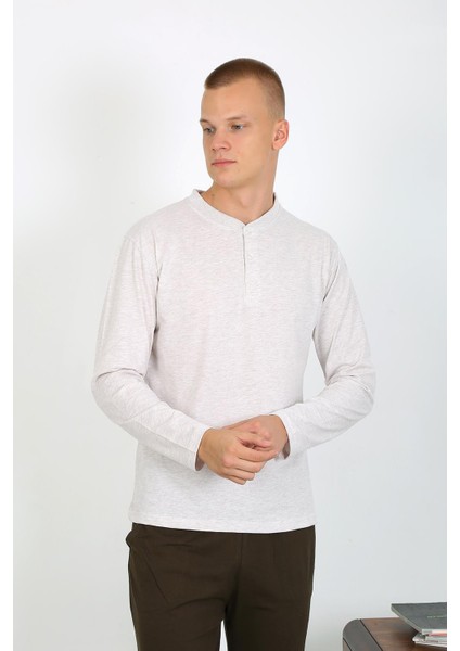 Erkek Penye Uzun Kol Pijama Takımı 6860 Ekru