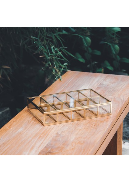 30x20x6cm 10 Bölmeli Organizer Pirinç Cam Gold Takı Aksesuar Saat Kutusu modelleri