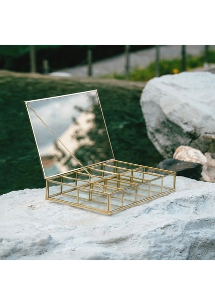 30x20x6cm 10 Bölmeli Organizer Pirinç Cam Gold Takı Aksesuar Saat Kutusu fırsatları