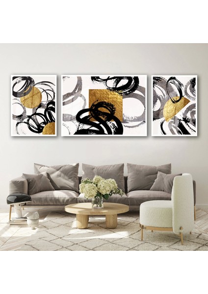 3 Parça Çerçeveli Dekoratif Soyut Ahşap Tablo Seti Bestablo