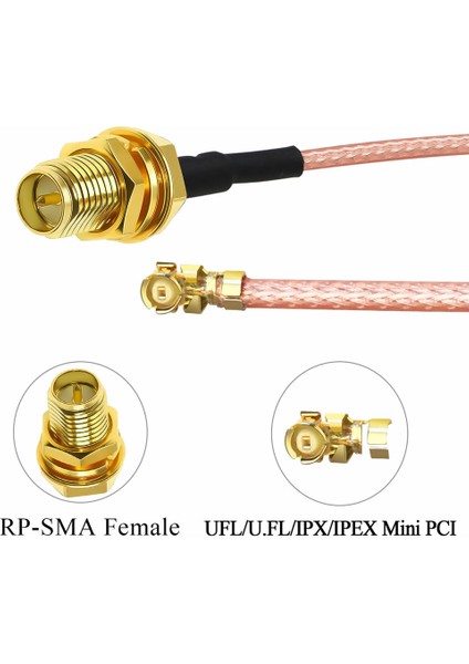 30cm RP SMA Dişi ( Erkek ) Ipex Mhf1 RF Bağlantı Kablosu 0-6GHz Altın Kaplama Konnektör Koaksiyel Kablo UFL U.FL IPX IPEX Mini PCIe Anten 1.13 Wifi Gsm Gps FPV Lora Helium Router Modem GPRS