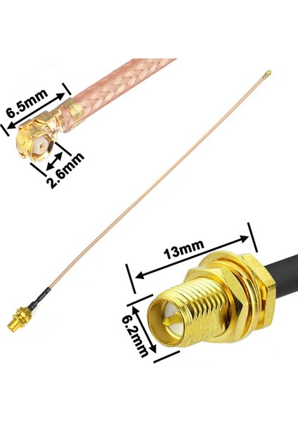 30cm RP SMA Dişi ( Erkek ) Ipex Mhf1 RF Bağlantı Kablosu 0-6GHz Altın Kaplama Konnektör Koaksiyel Kablo UFL U.FL IPX IPEX Mini PCIe Anten 1.13 Wifi Gsm Gps FPV Lora Helium Router Modem GPRS