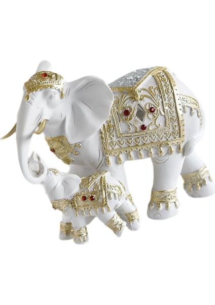 Masa Dekorasyonu Feng Shui Dekor Fil Heykelleri Masaüstü Ev Masası Beyaz Altın (Yurt Dışından)
