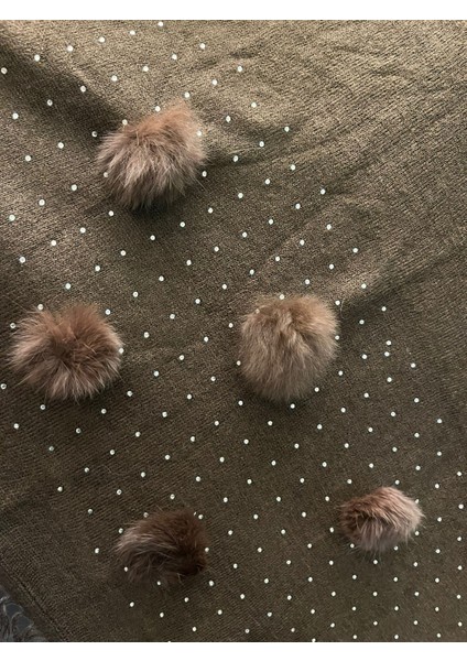 Kahverengi Ponponlu Taşlı Kadın Fular Şal 200X70 cm modelleri