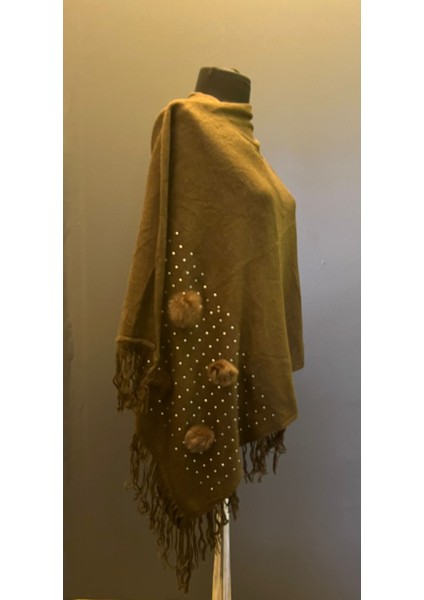 Kahverengi Ponponlu Taşlı Kadın Fular Şal 200X70 cm indirimleri