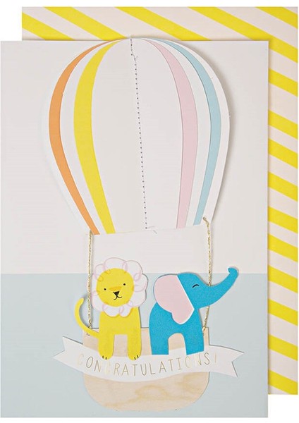 Meri Meri - Hot Air Balloon Baby Card - Uçan Balon Tebrik Kartı