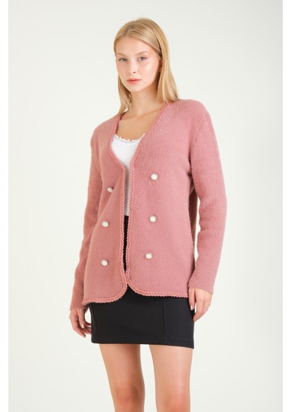 Kadın Biyeli Dekoratif Dümeli Tüylü Hırka Gül modelleri